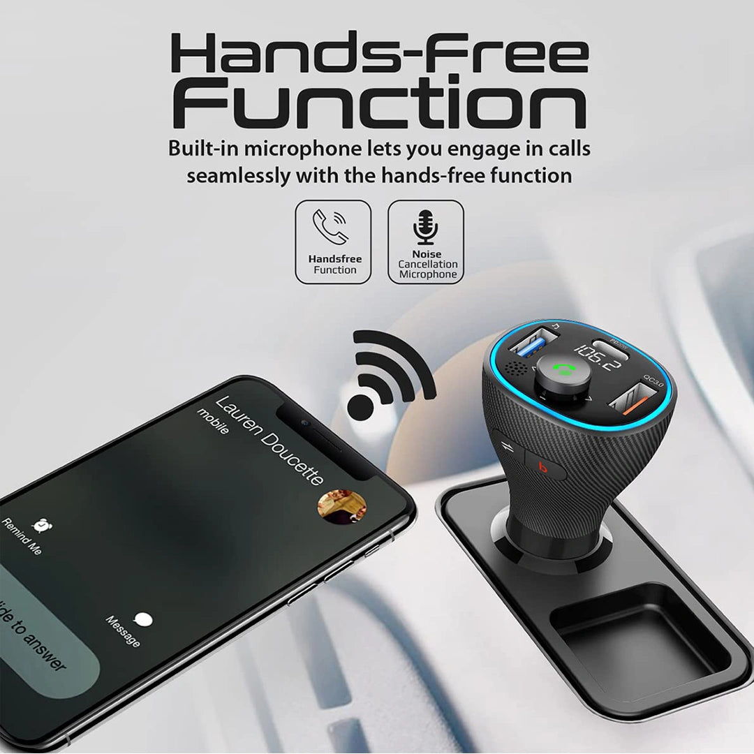 Promate PowerTune-38W - Wireless FM Transmitter - In-Car Bluetooth V5.1 Transmitter Car Kit with 20W USB-C Power Delivery in Qatar Promate PowerTune-38W - Wireless FM Transmitter - In-Car Bluetooth V5.1 Transmitter Car Kit with 20W USB-C Power Delivery in Qatar